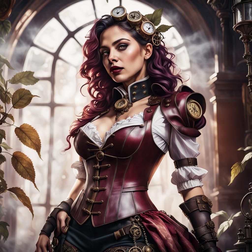 Steampunk Latina Portrait in Watercolor Style