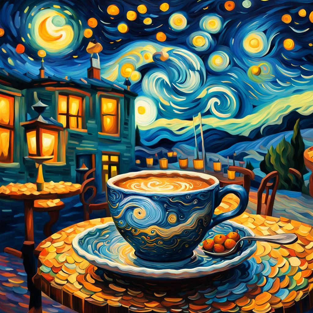 Surreal Nocturnal Café in Impressionist Digital Painting