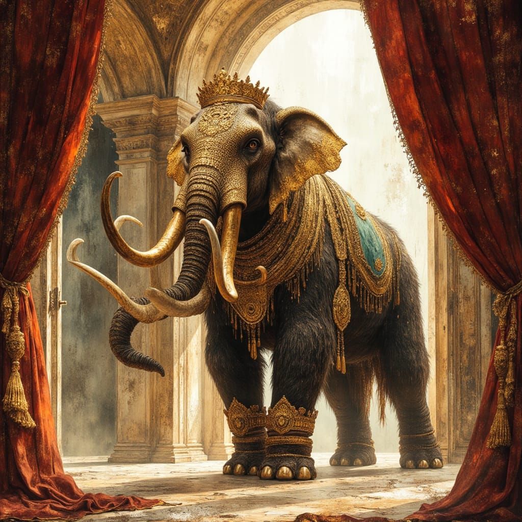 Majestic Mammoth Adorned in Opulent Ballroom