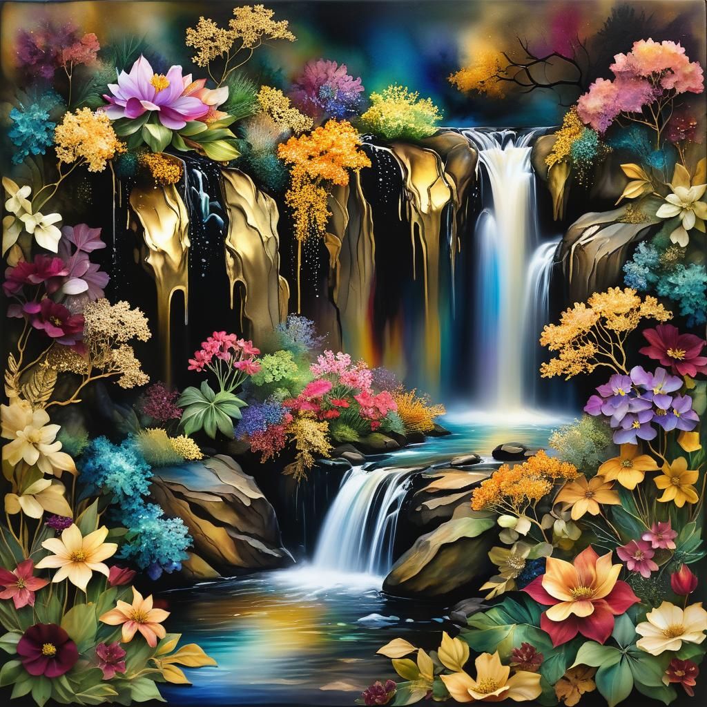Surreal Autumn Garden Waterfall