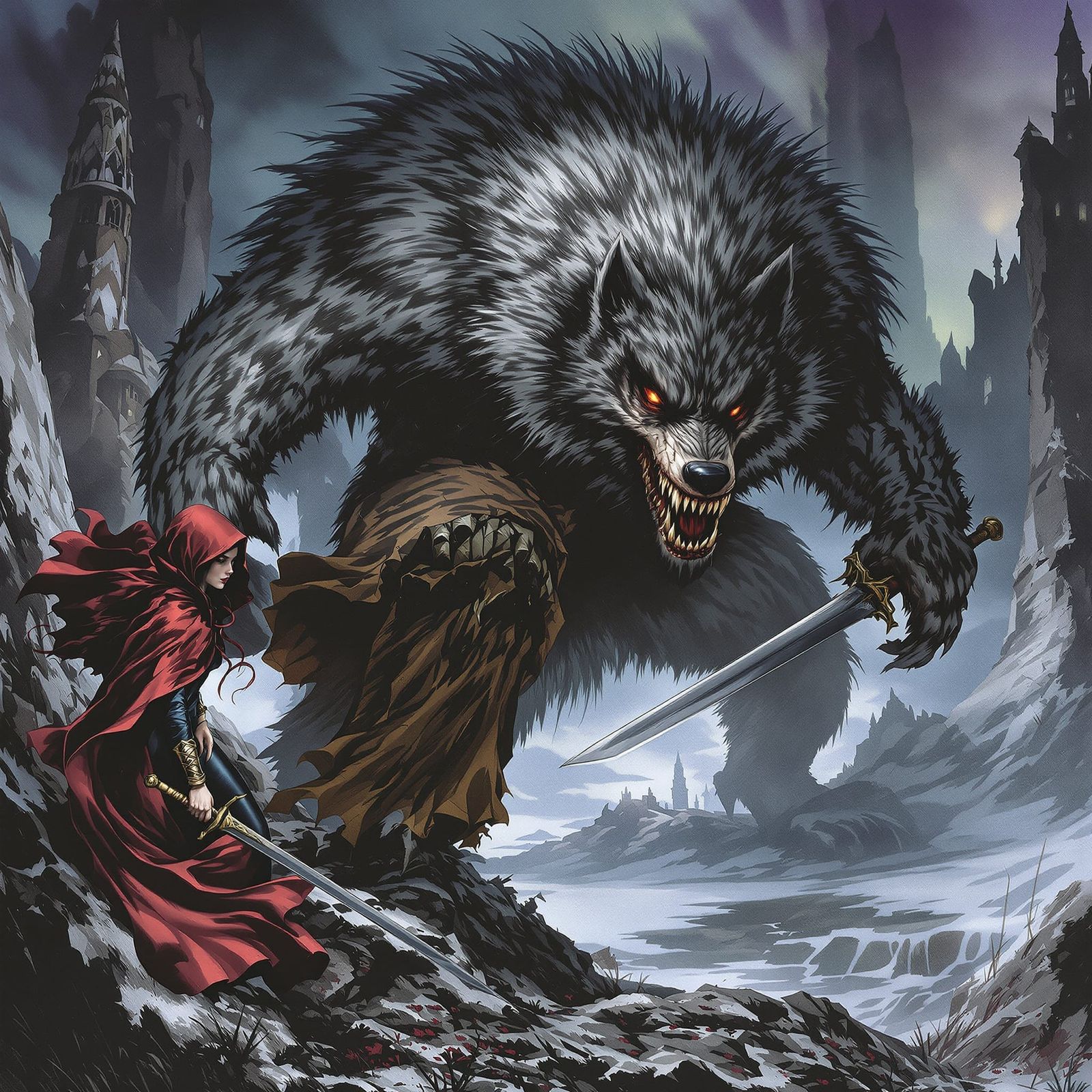 Little Red Riding Hood and the Big Bad Wolf in Grimdark Styl...