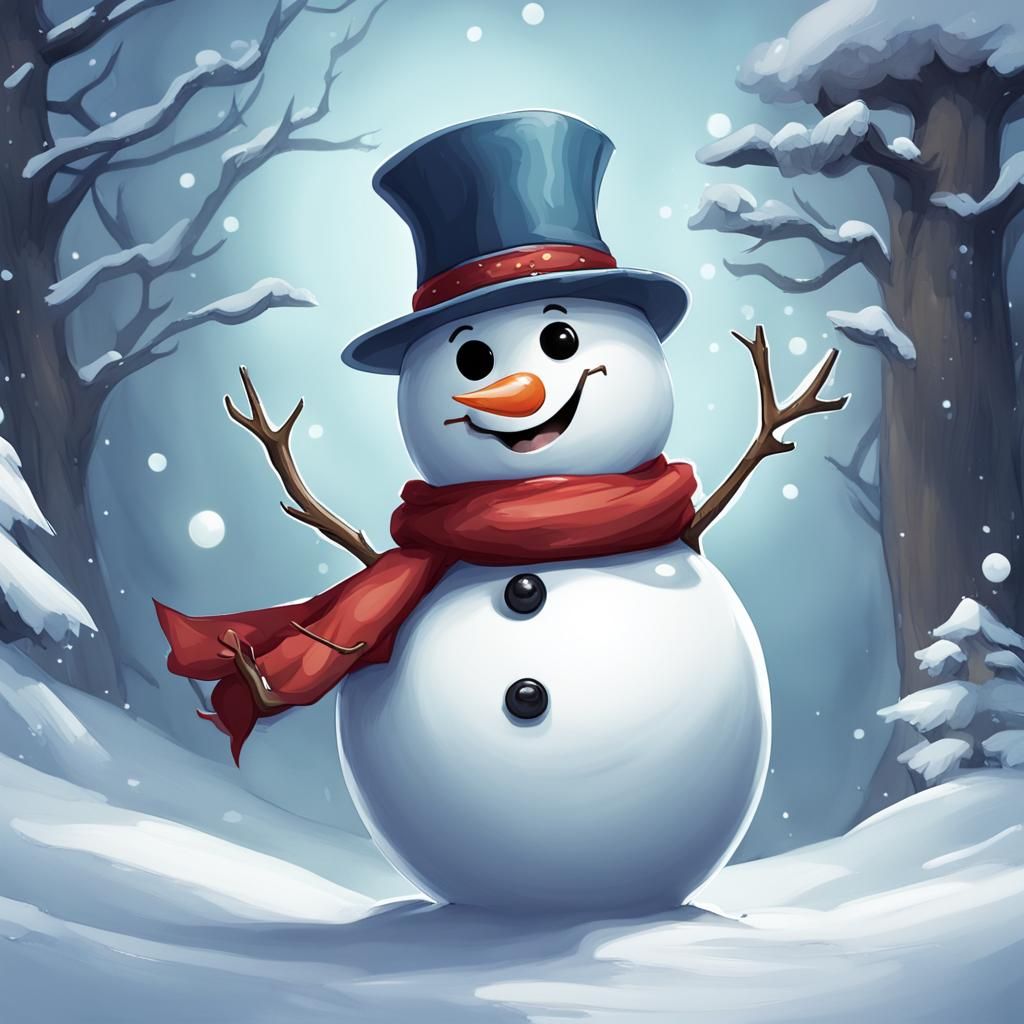 Cute Snowman in Fantasy Storybook Style