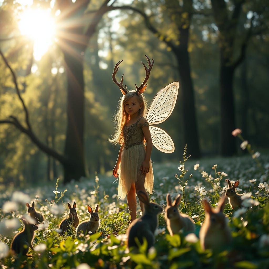 Elk Fairy in Forest with Animals: Digital Matte Painting