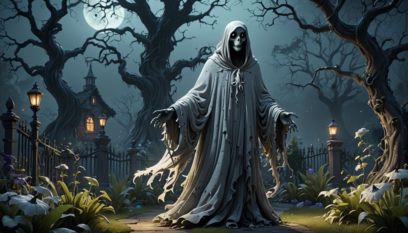 Ghost in Haunted Garden: 3D Digital Art