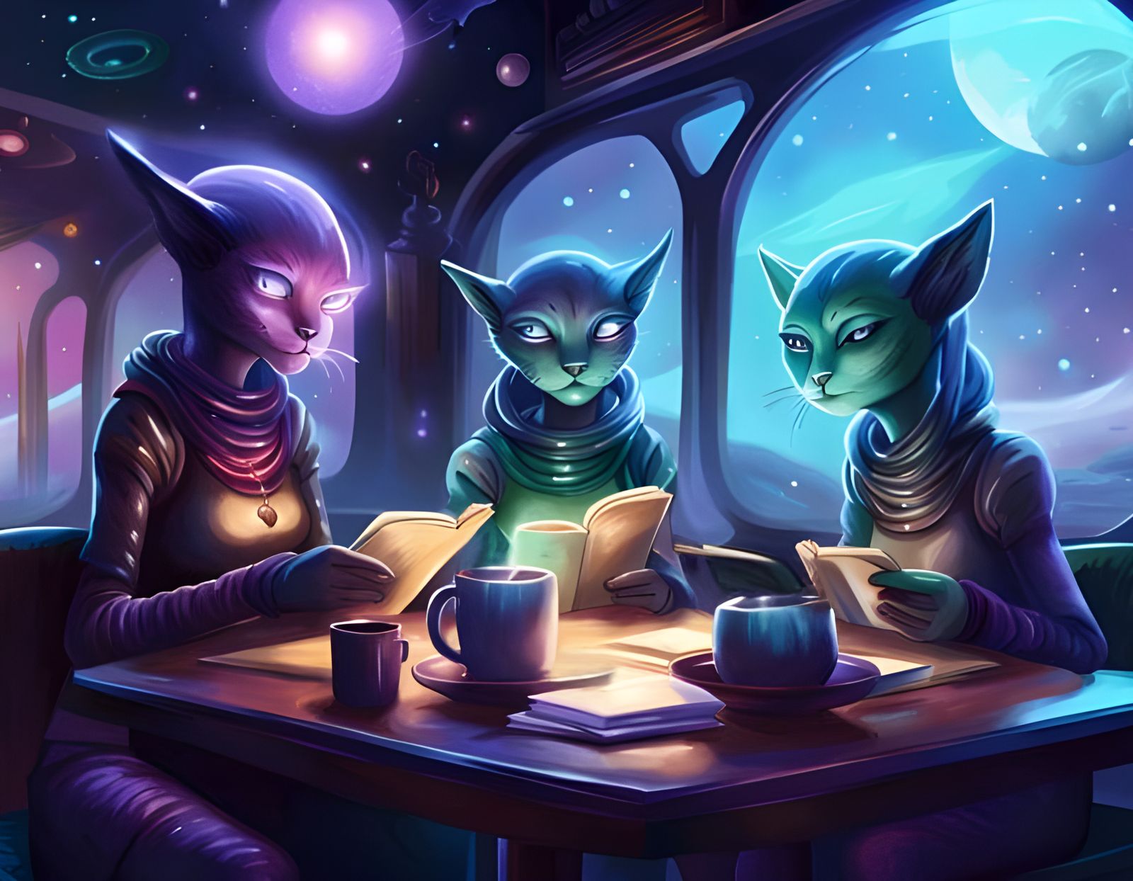 Eldritch Cat Alien Book Club in Space Cafe