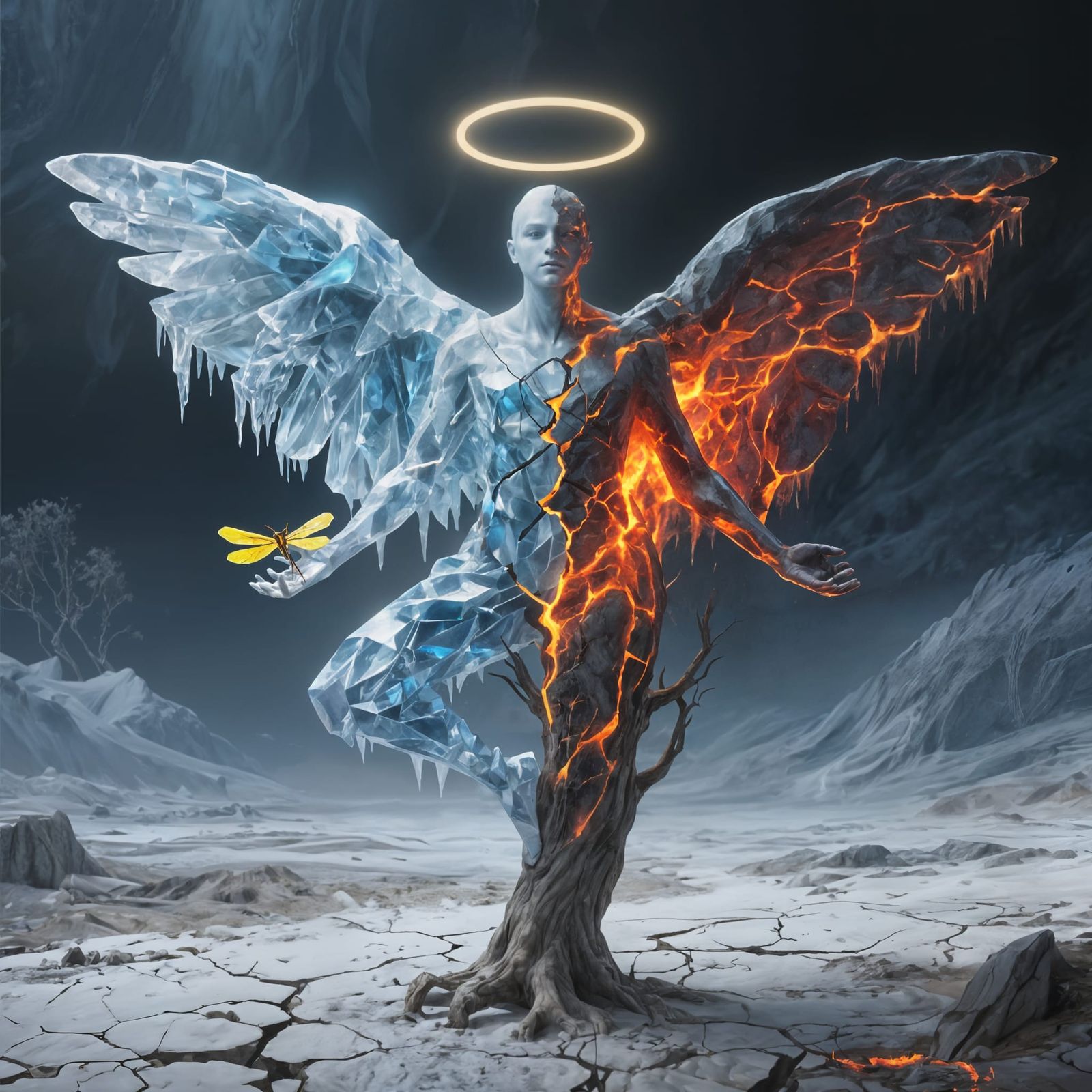 Fractured Angel: Ice and Fire in Wasteland, Digital Art