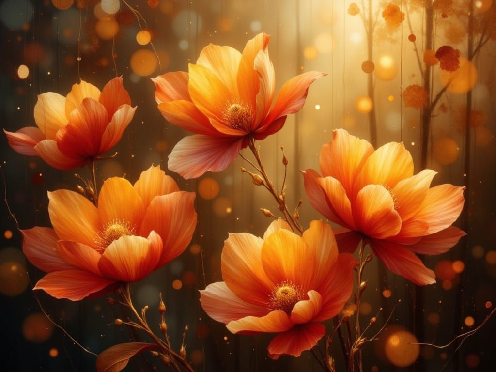 Ethereal Autumn Flowers in Misty Forest