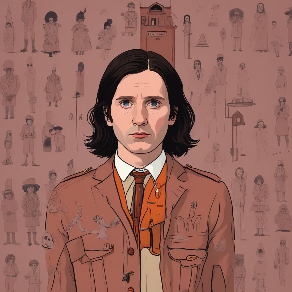 Grimdark Scene in Wes Anderson Style