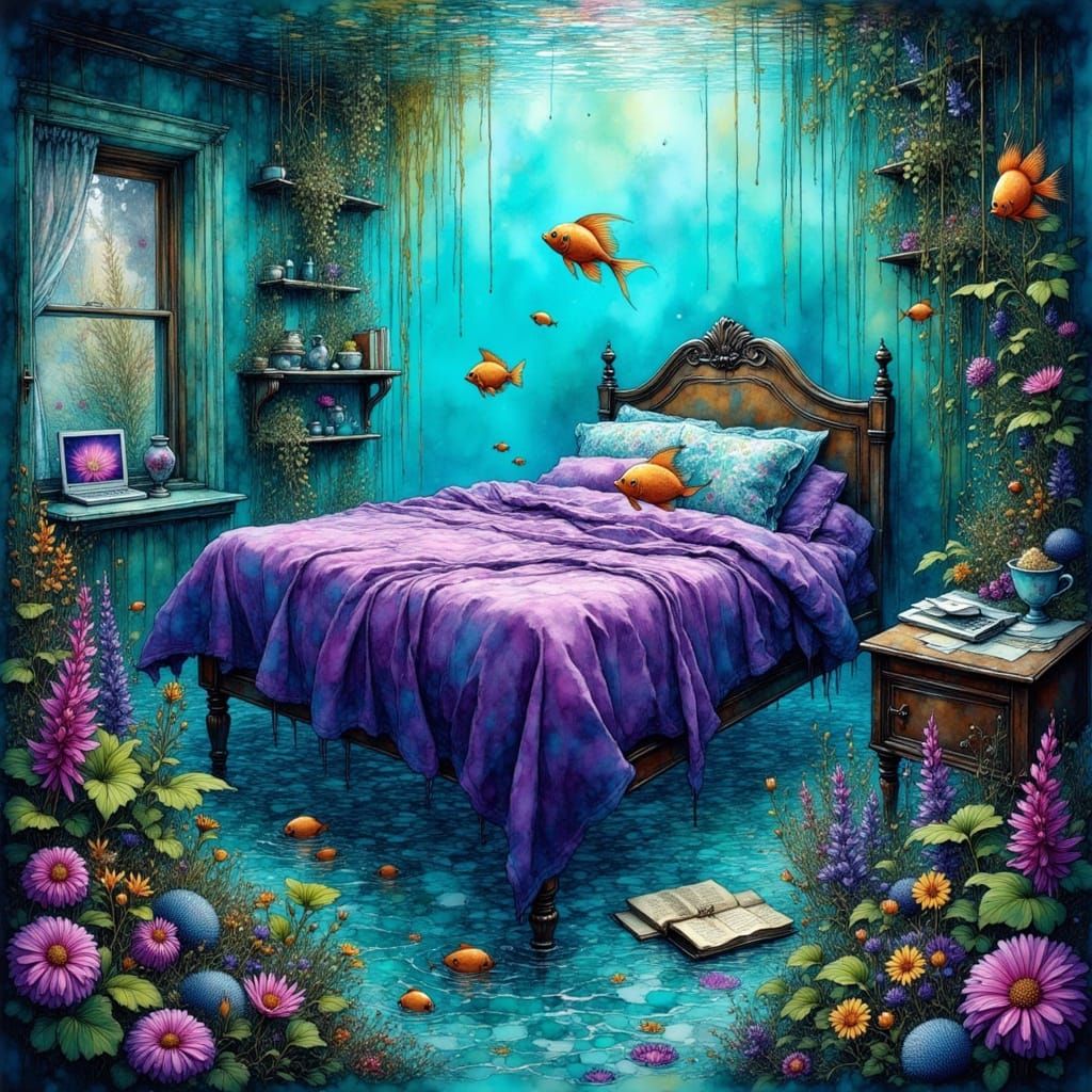Underwater Bedroom Utopia in Turquoise and Purple