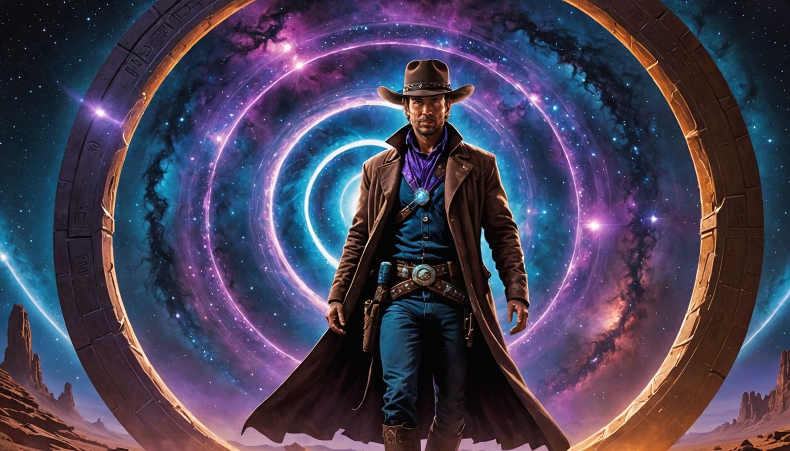 Cosmic Cowboy Stepping Through Stargate