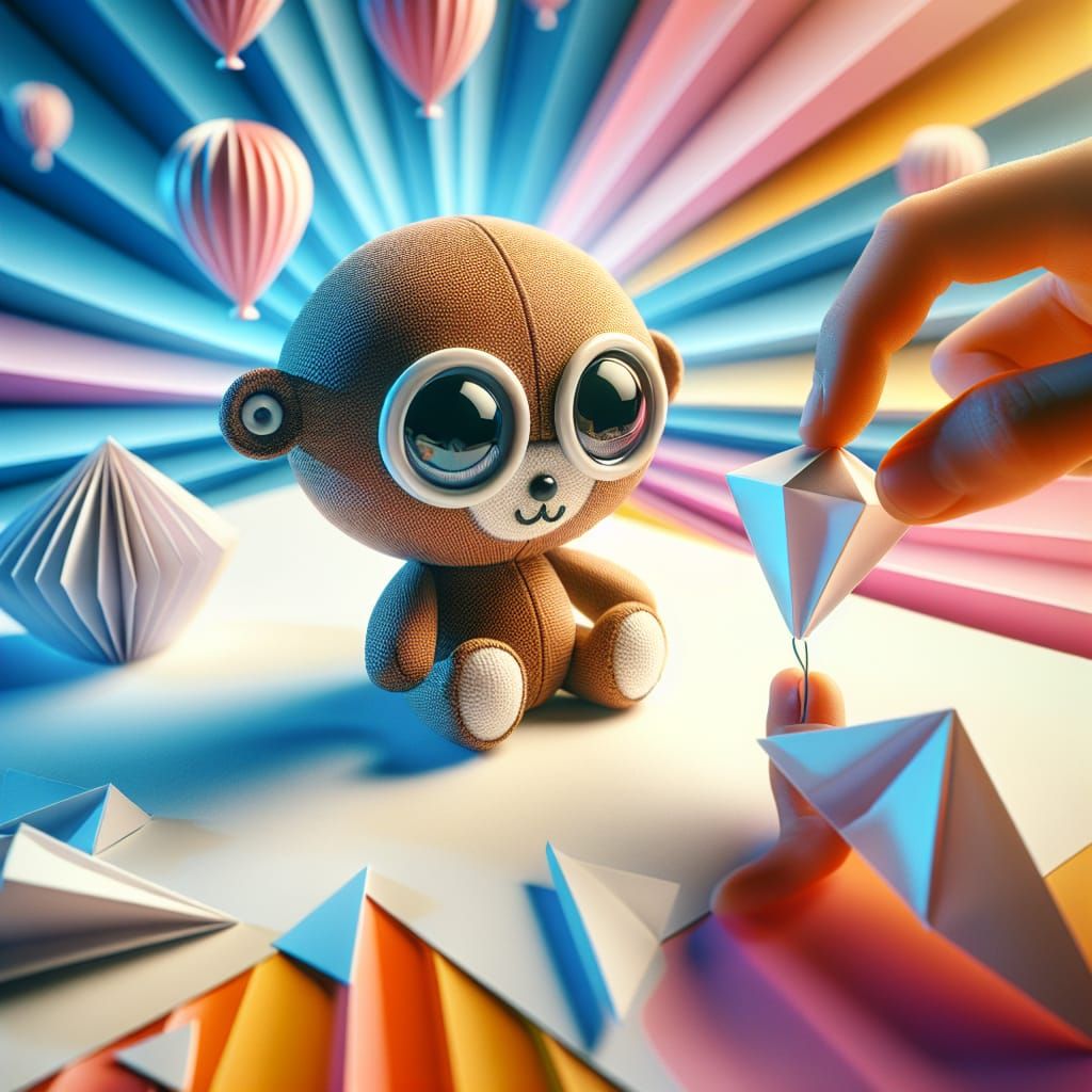 Stuffed Toy Reaching for Balloon: 3D Digital Art