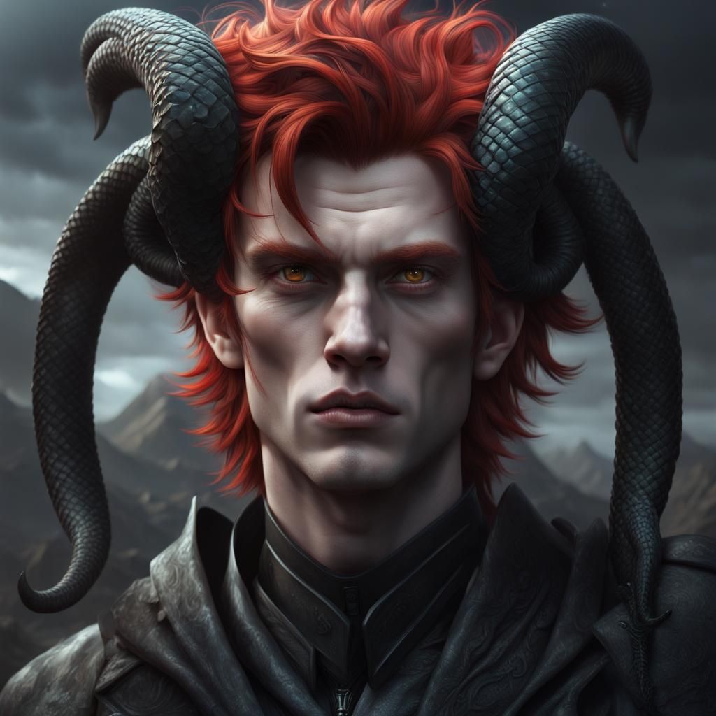 Anime Style Man with Horns and Snake Tongue
