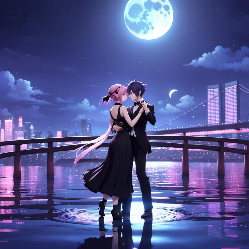 Anime Cat-People Ballroom Dance Under the Moon