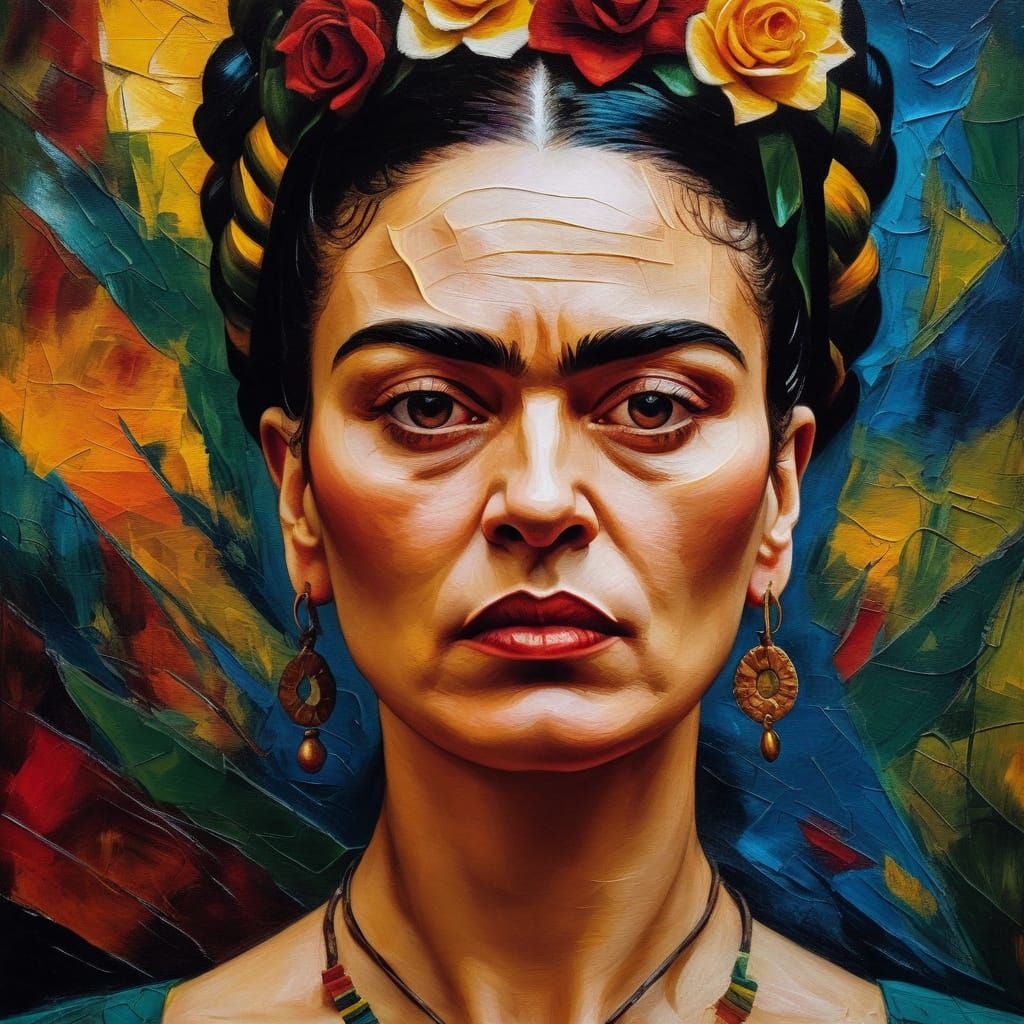 Surreal Portrait of a Woman in Frida Kahlo Style