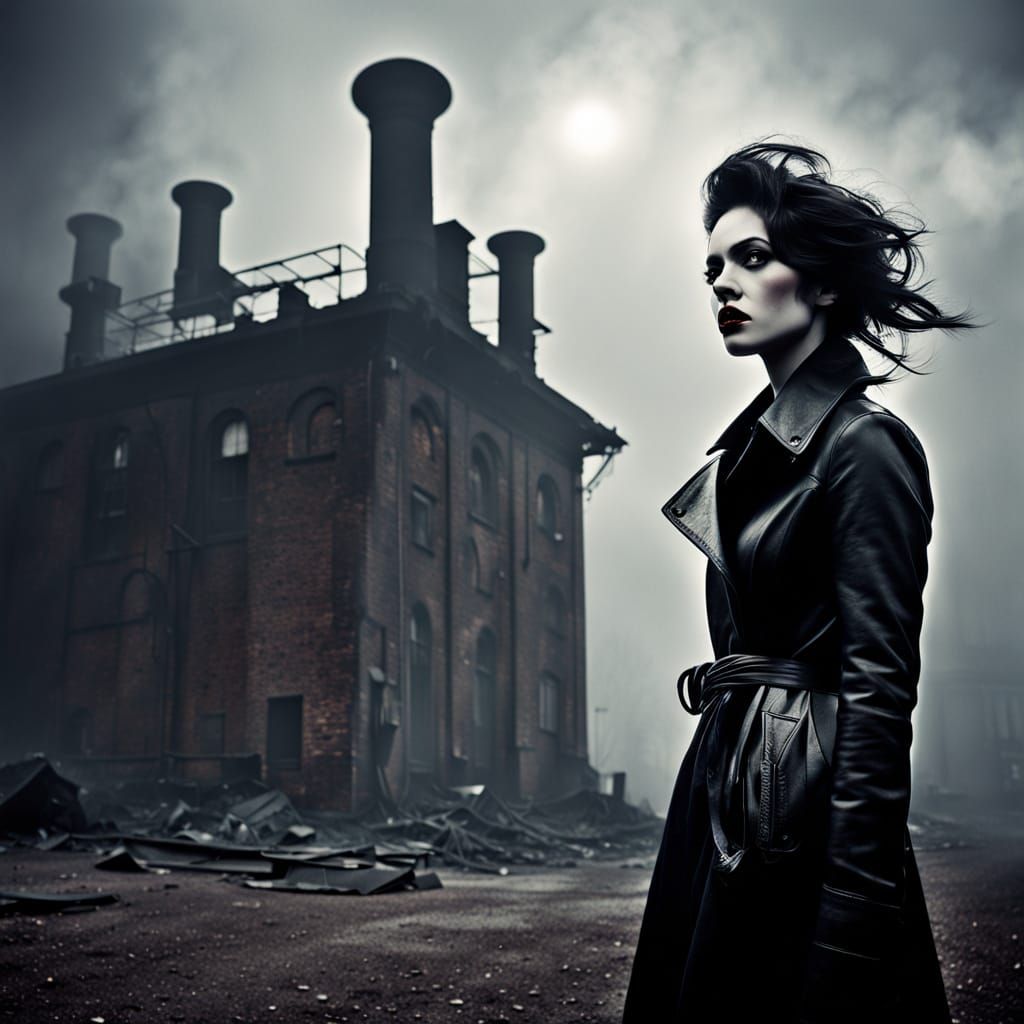 Film Noir Portrait of Goth Model in Smoke