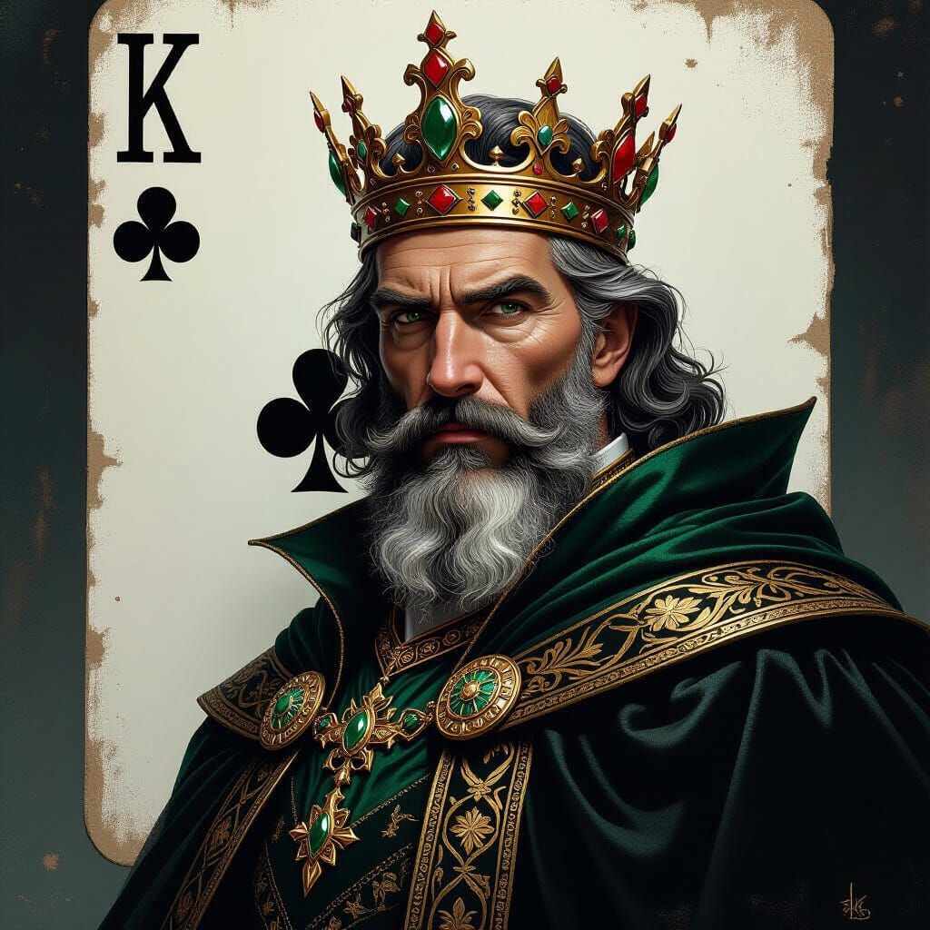 Majestic King of Clubs in Hyperrealistic Style