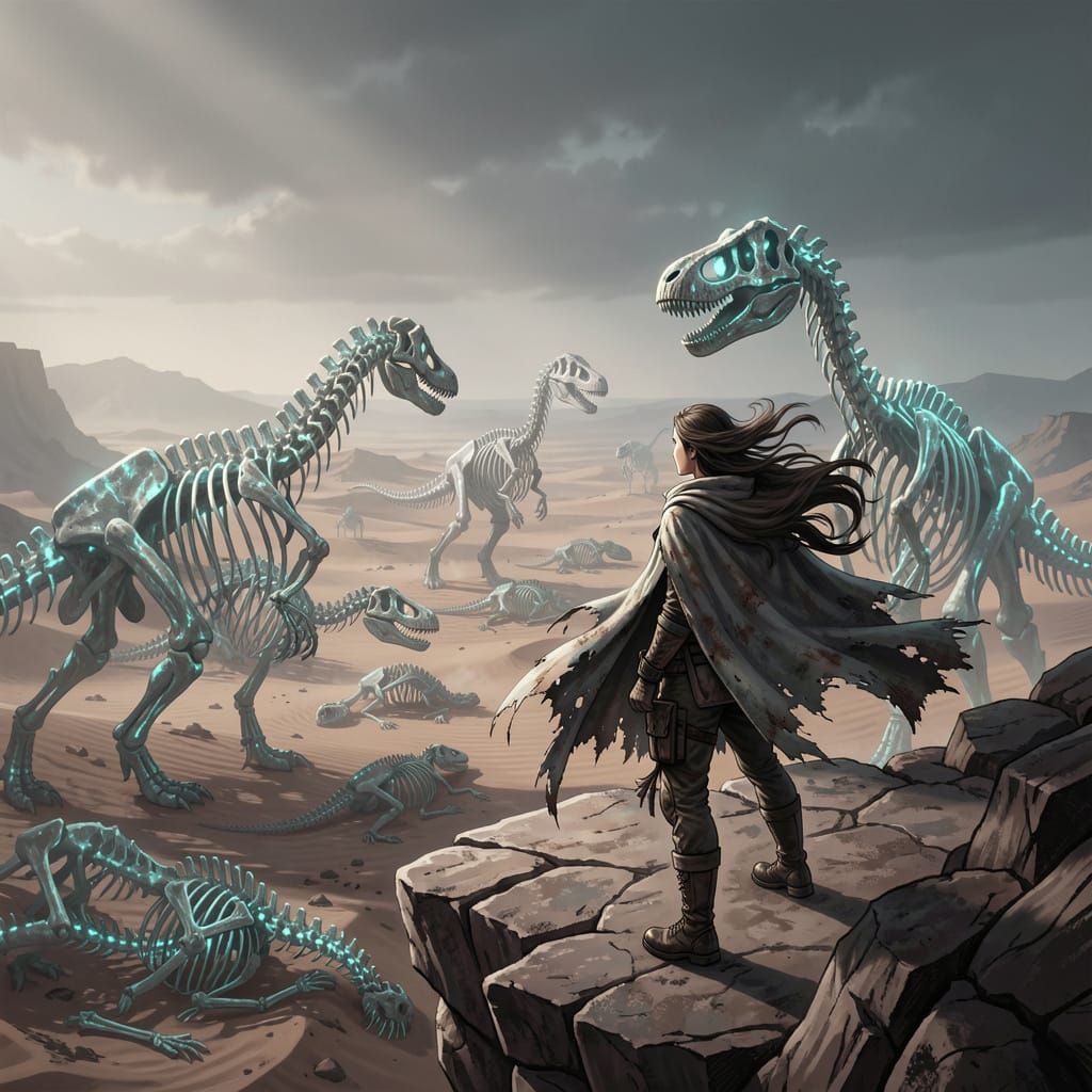 Lone Adventurer on Alien Desert Precipice