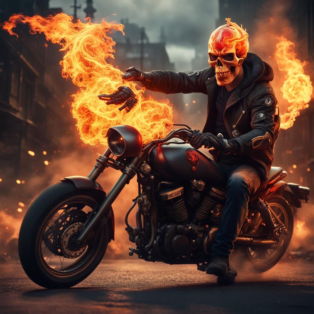 Demonic Biker Battles Crime: Fantasy Concept Art