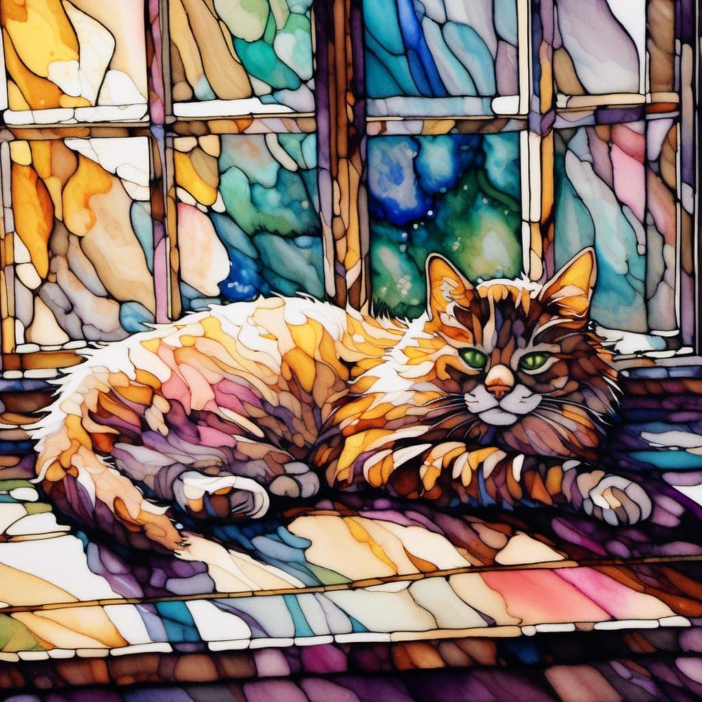 Cat Nap in Sunlight: Alcohol Ink Art