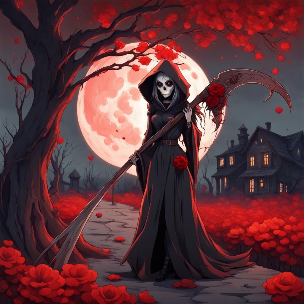 Anime Grim Reaper on Haunted Street