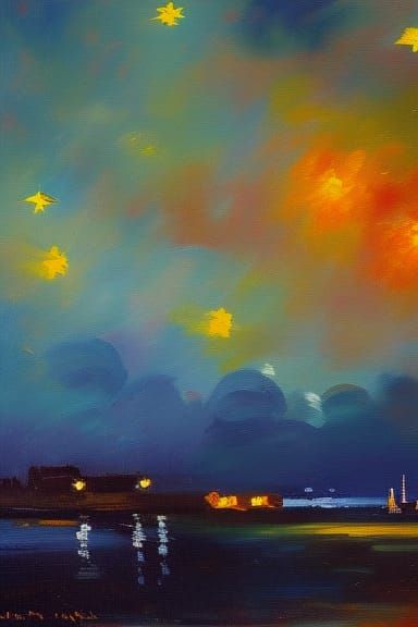 Impressionist Blitz Night Sky Over London