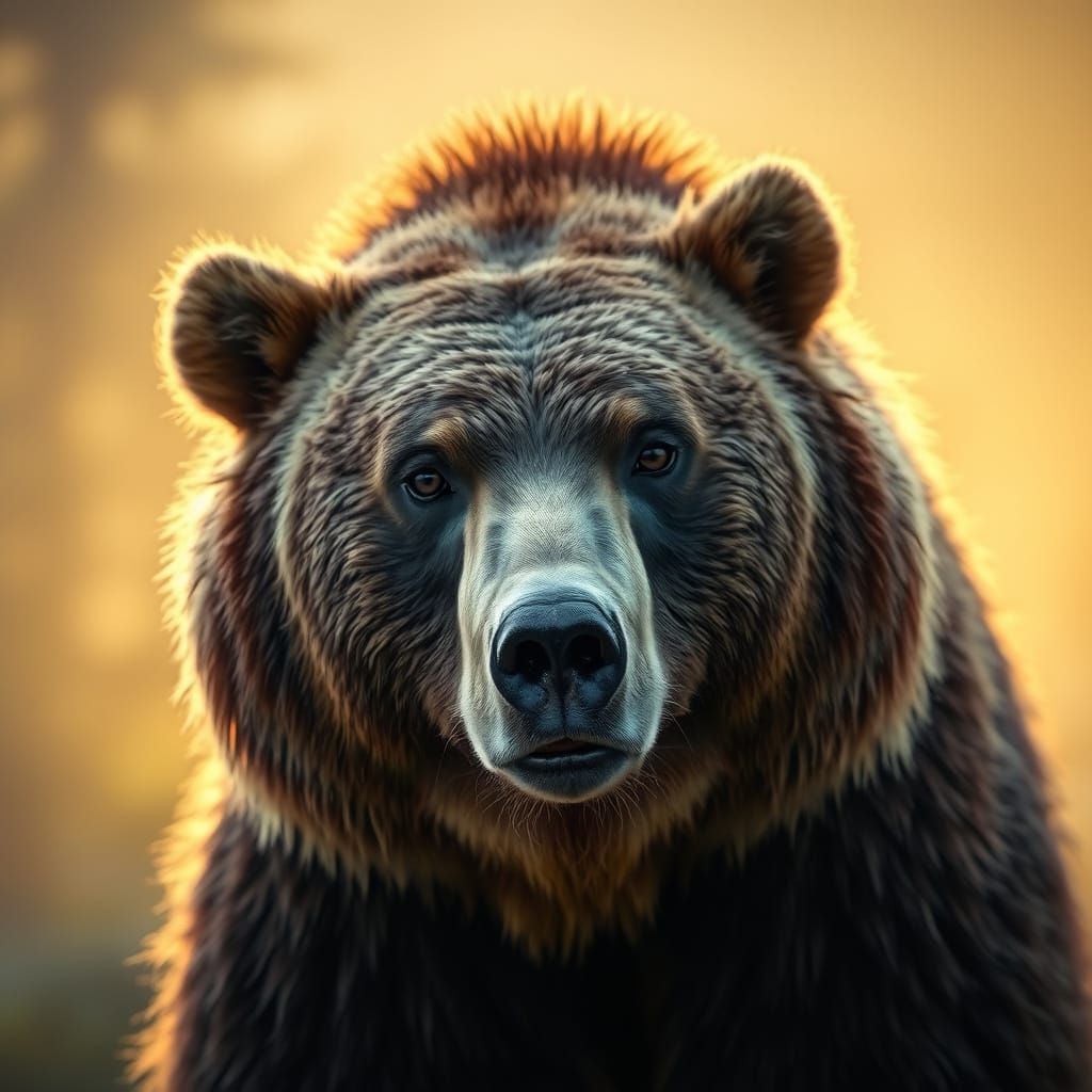 Majestic Grizzly Bear Portrait in Golden Hour Light