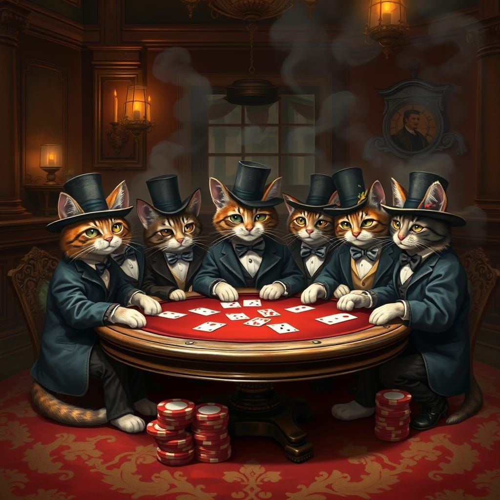 Whimsical Felines in 19th Century Poker Saloon