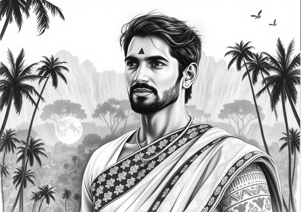 Modern Indian Man in Radiant Dhoti, Blending Nature and Wild...