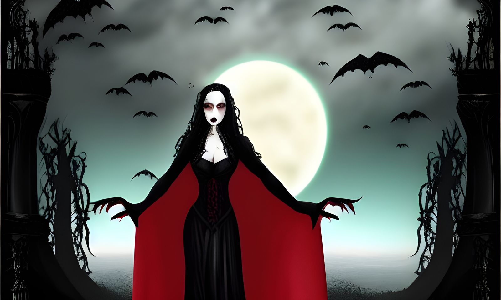 Gothic Vampire Queen in Epic Landscape