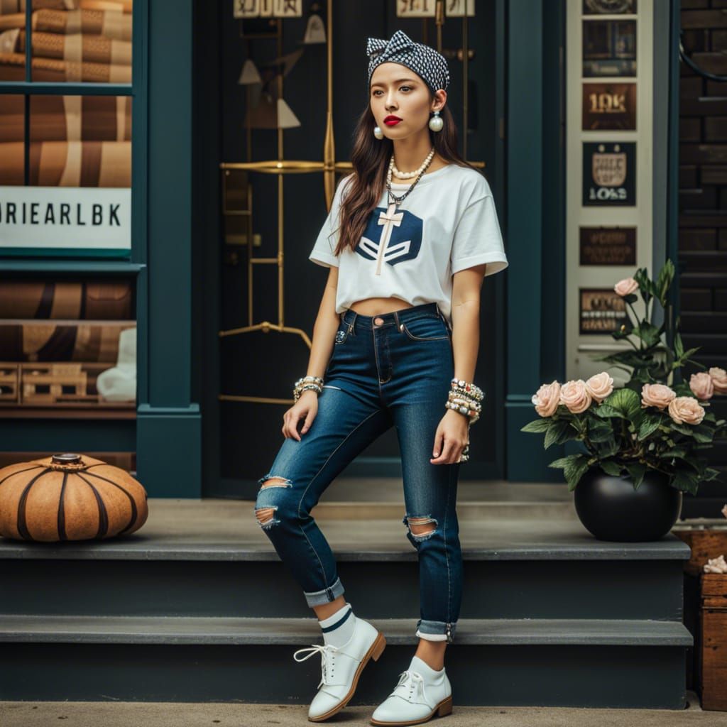 Young Woman in Indie Sleaze Style Outfit