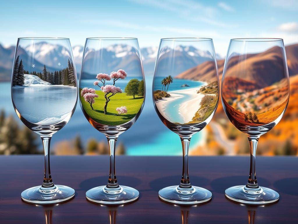 Crystal Landscapes in Four Elegant Wine Glasses