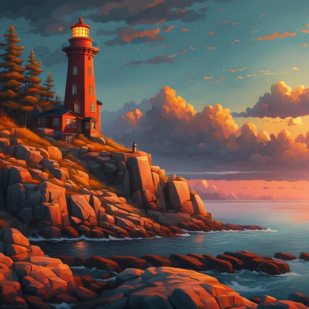 Mystical Lighthouse on St. Lawrence: Digital Matte Painting