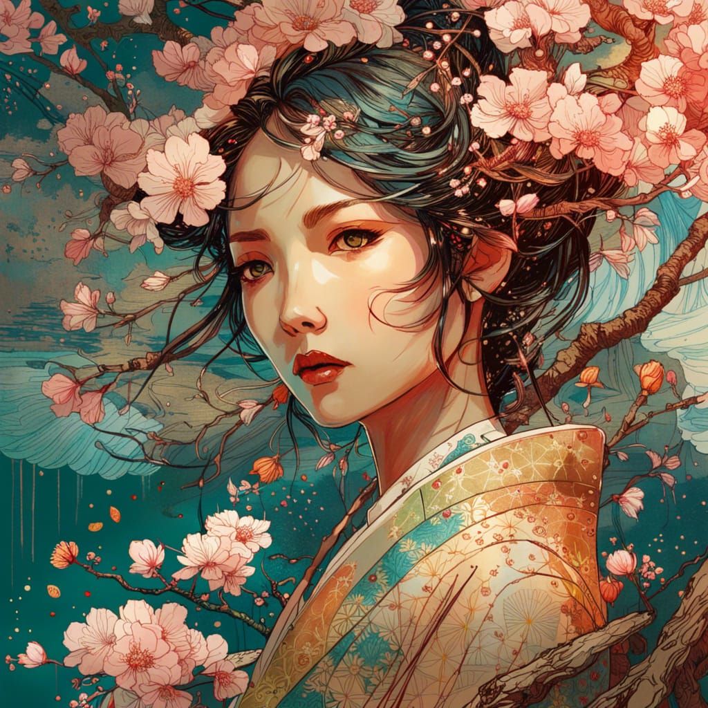 Japanese Cherry Blossoms in Watercolor Style