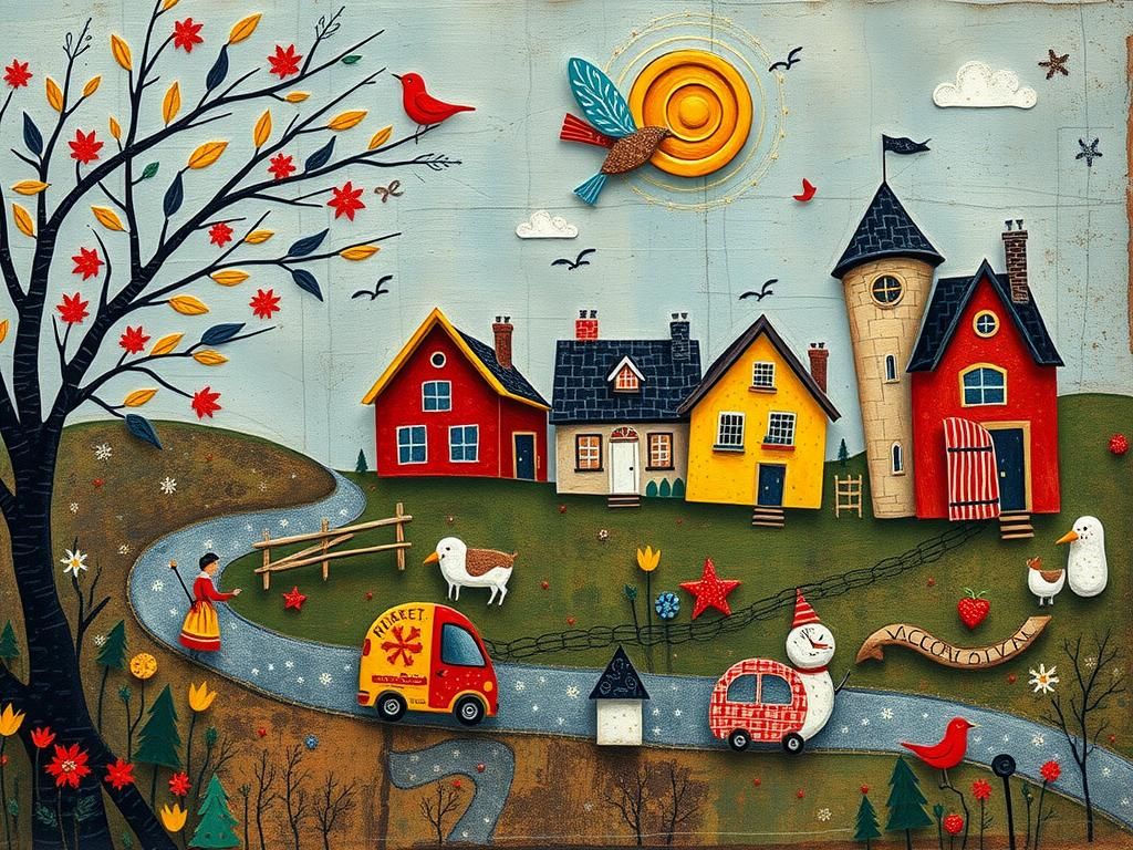 Vivid Naive Art Creation with Folk Elements