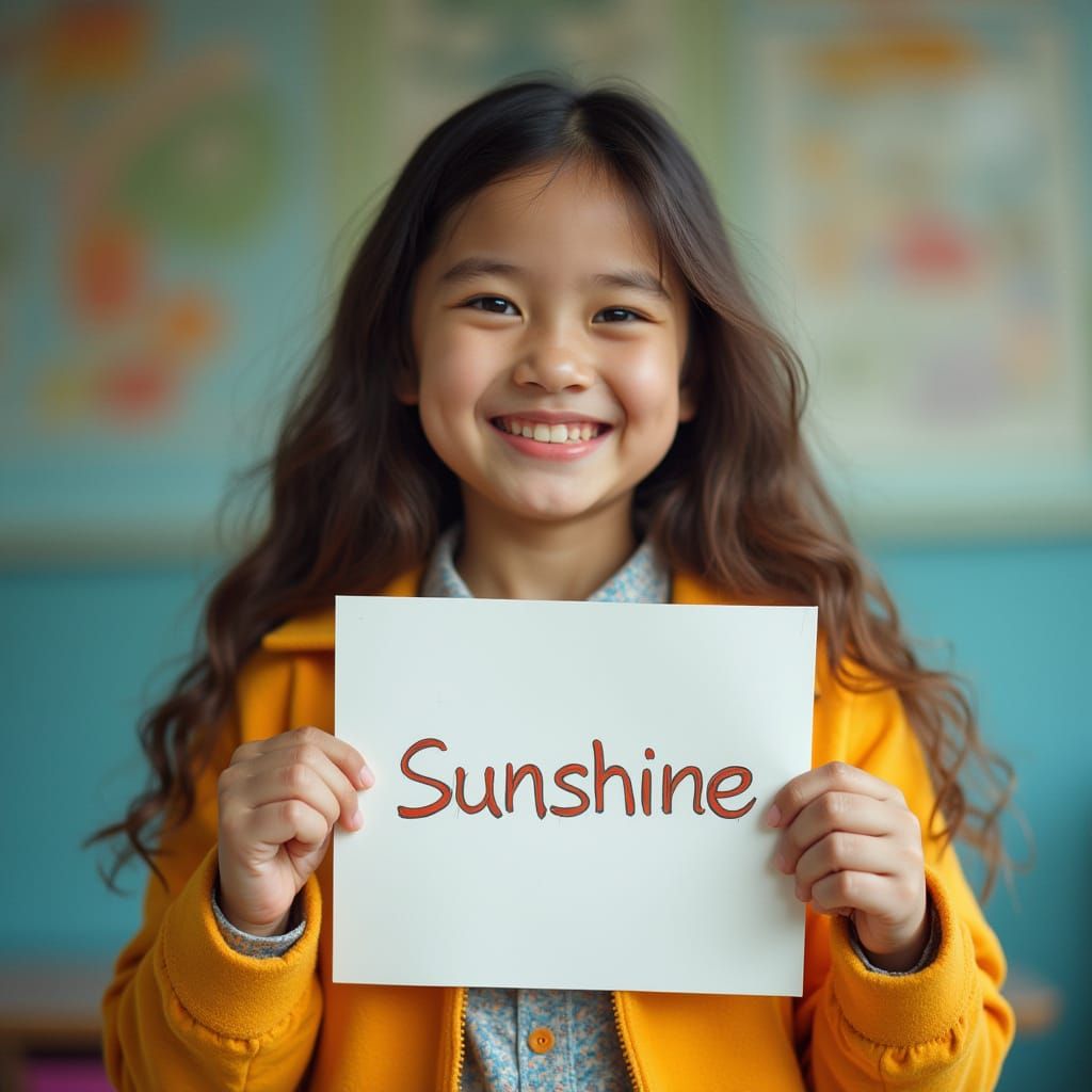 Teen Schoolgirl Holding Sunshine Sign, Film Photography