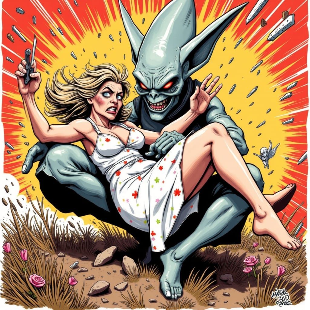 Mysterious Alien Encounter in a Vibrant, Futuristic Landscap...