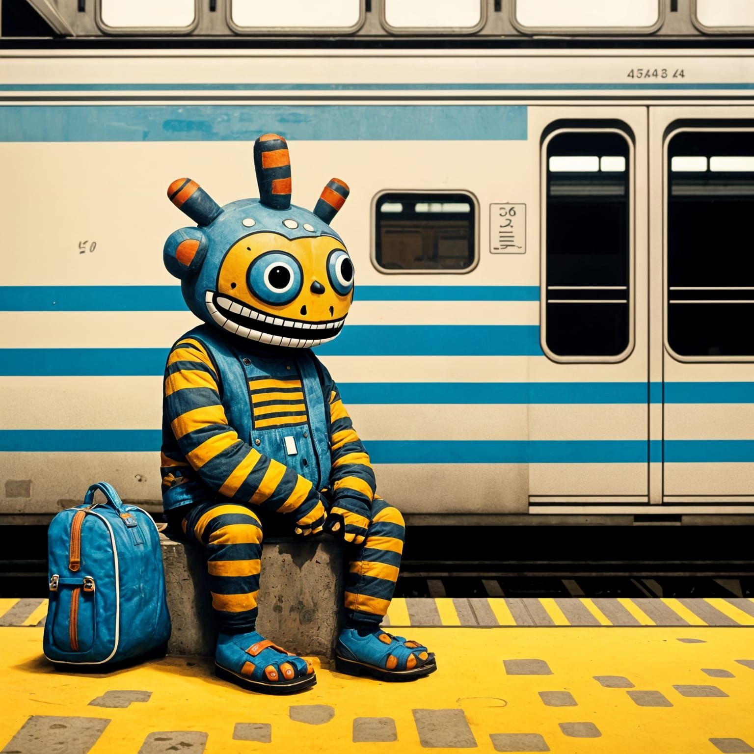 Person at Train Station in Dubuffet Dolls Style