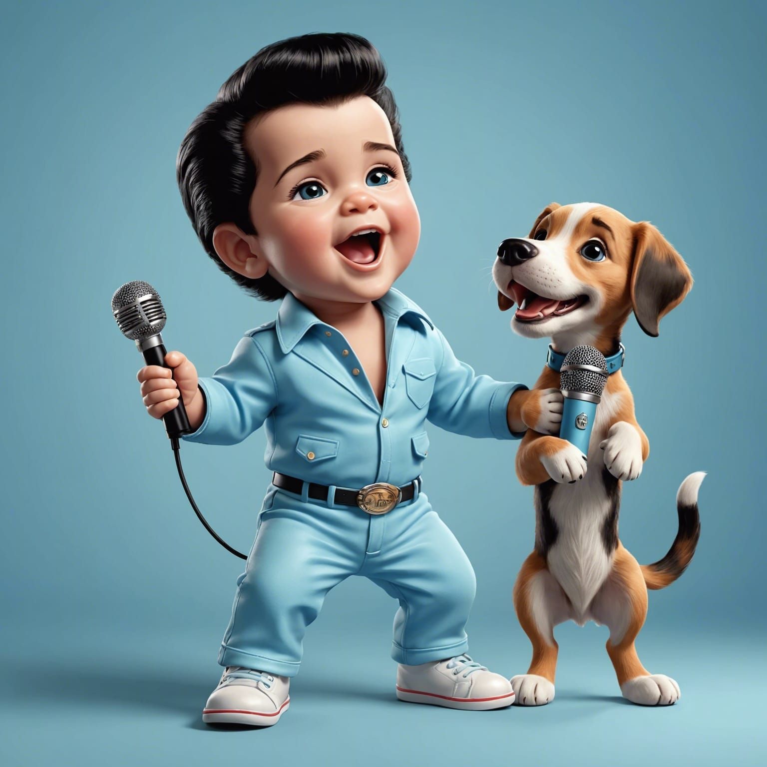 Baby Elvis Singing to Hound Dog Puppy