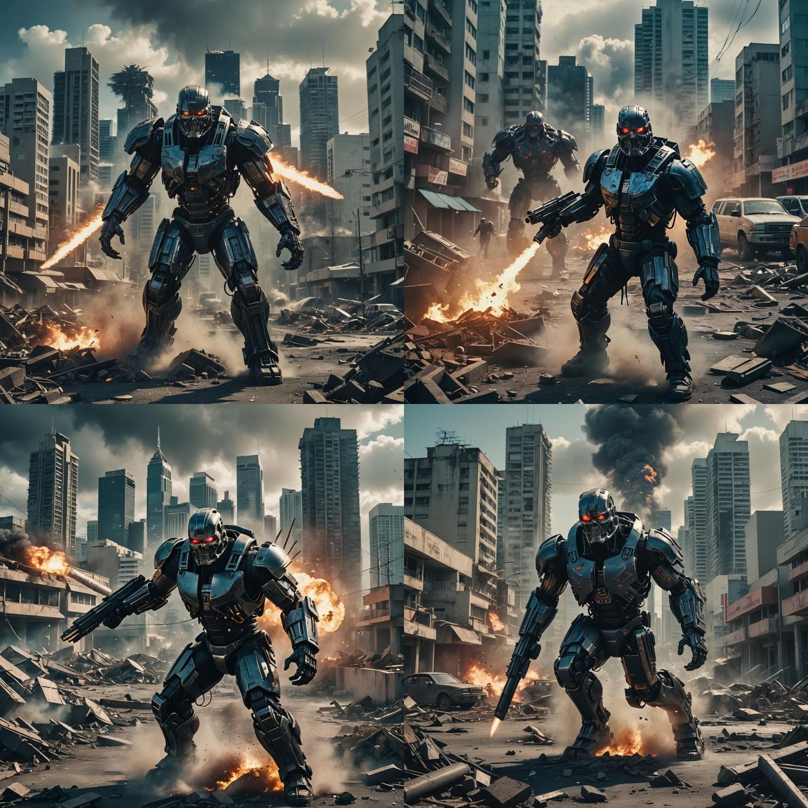 Samoan Terminator Destroys City: Cinematic Film Still