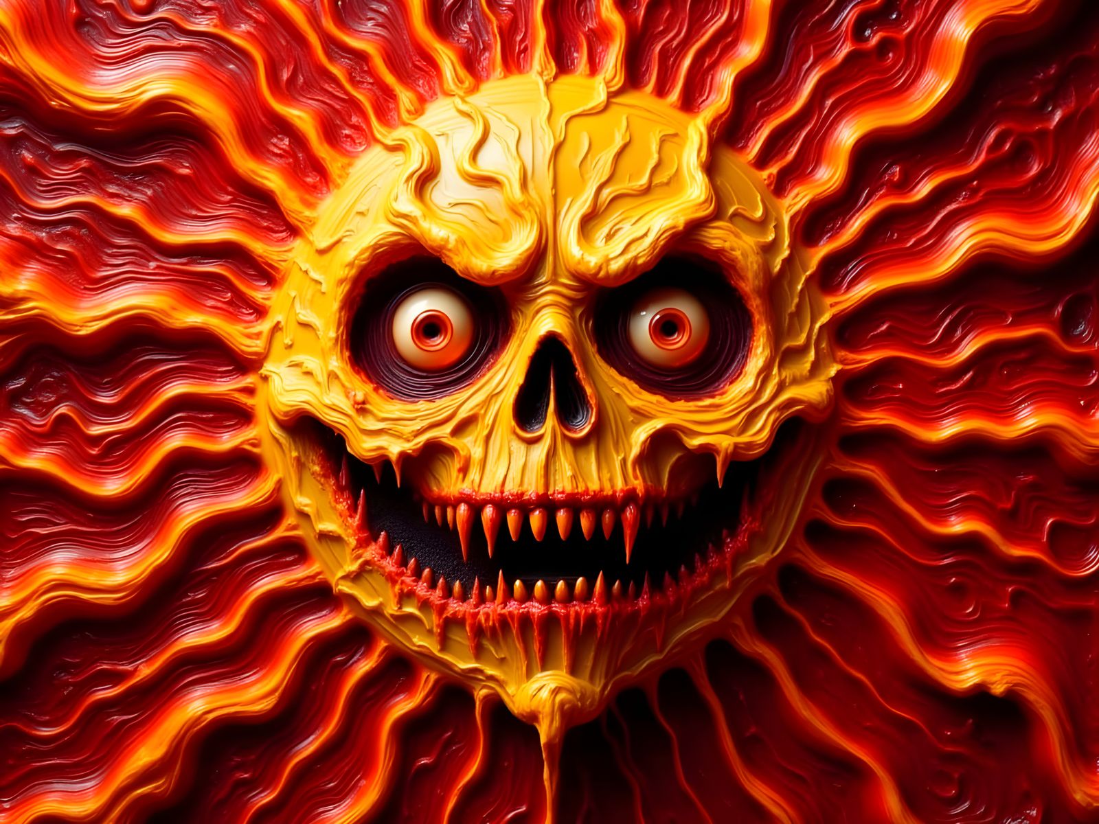 Sinister Melting Sun Face in Encaustic Style