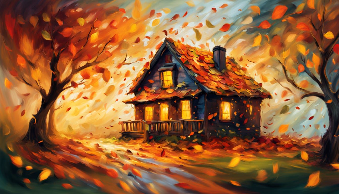 Fairytale Log House in Autumn Whirlwind