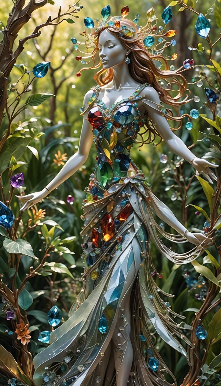 Gemstone Art Sculpture of a Dancing Woman