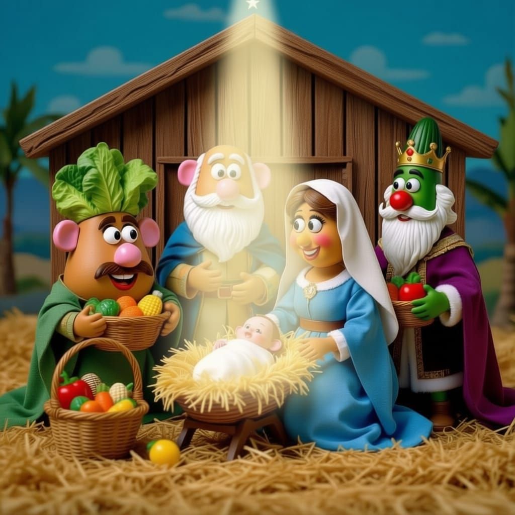Potato Head Nativity Scene with Vegetable Kings