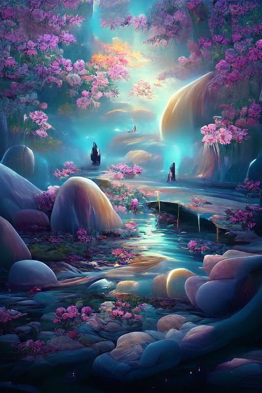 Astral Zen Garden with Cherry Blossoms