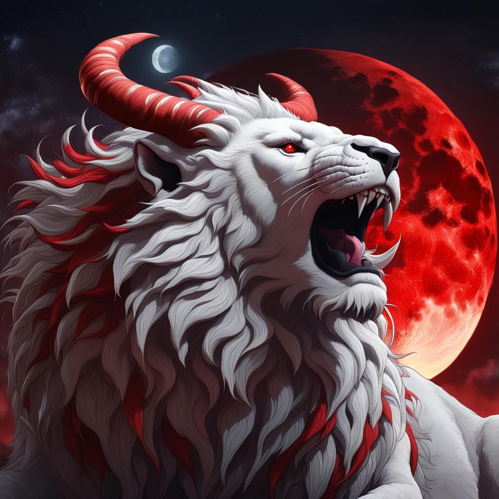 Imposing Moon Lion with Red Markings