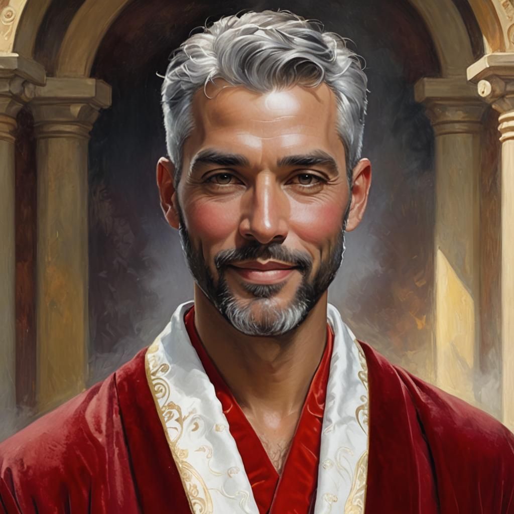 Art Nouveau Portrait: Man in Red Velvet Robe