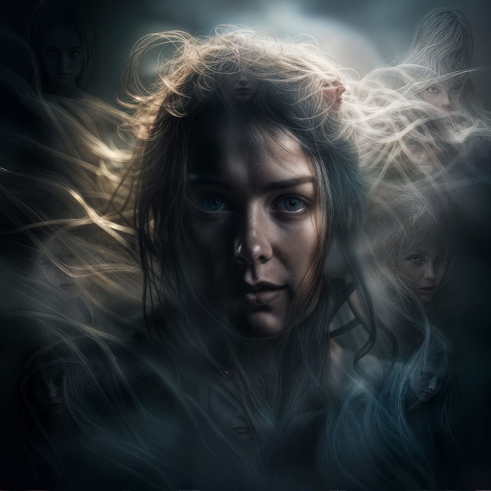 Haunting Feminine Ghost Portrait in Hyperrealistic Style