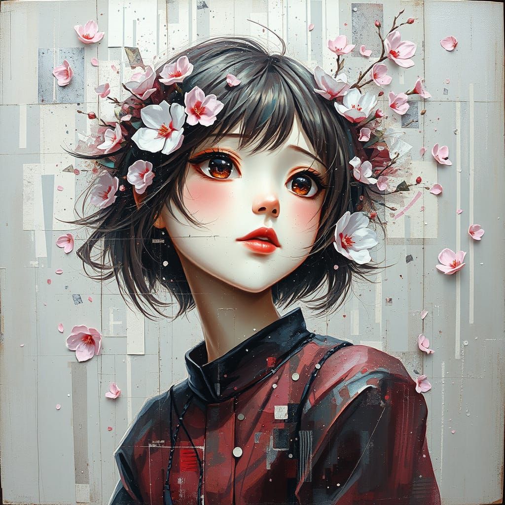Cherry Blossom Anime Girl in Square Explosion