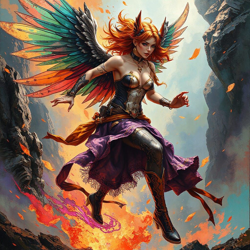 Lilith Running, Expressive Ink Painting Style