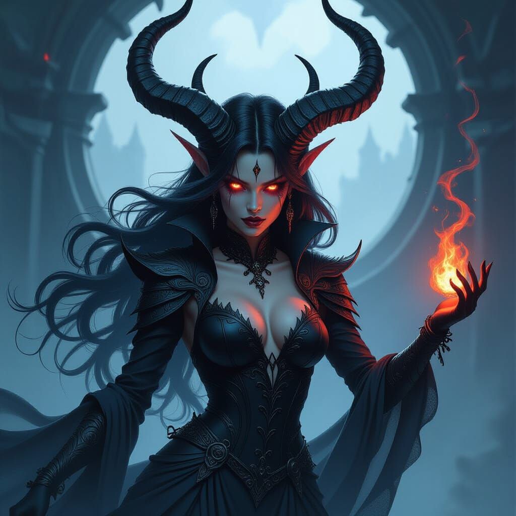 Female Demon in Dark Fantasy Realm Illustration